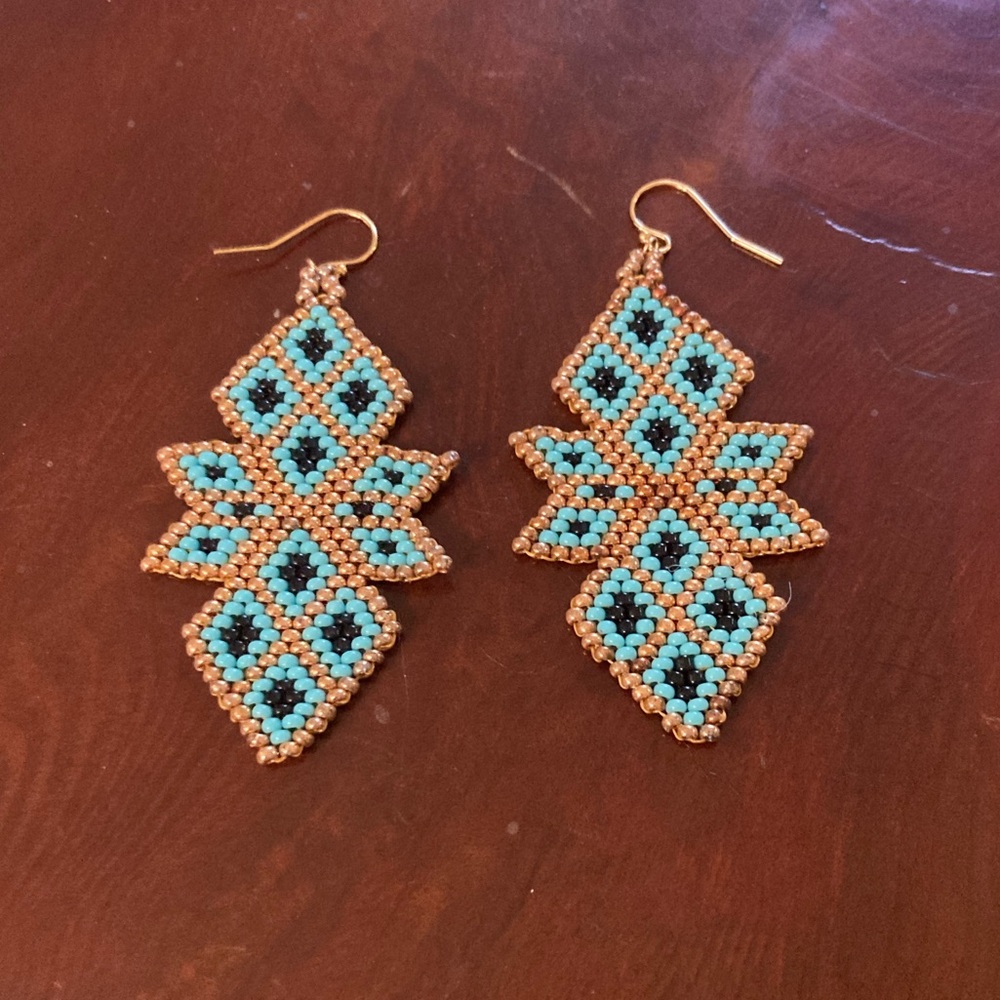 Handcrafted Beaded Earrings in Turquoise with gold filled hooks